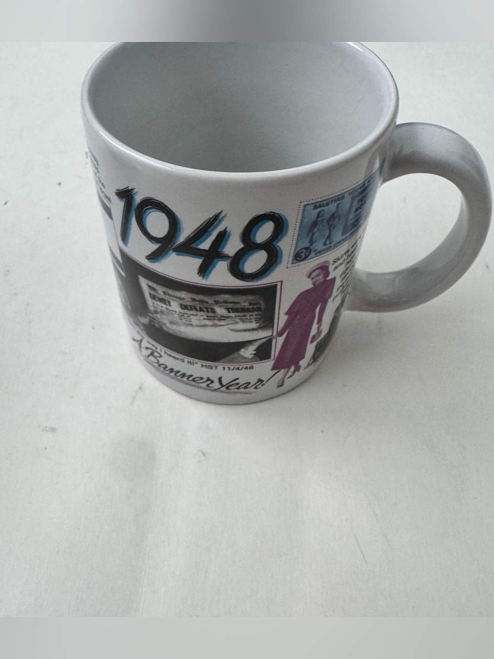 Vintage 1994 Peacock Paper 1948 A Banner Year Coffee Mug Tea Cup Graphic History